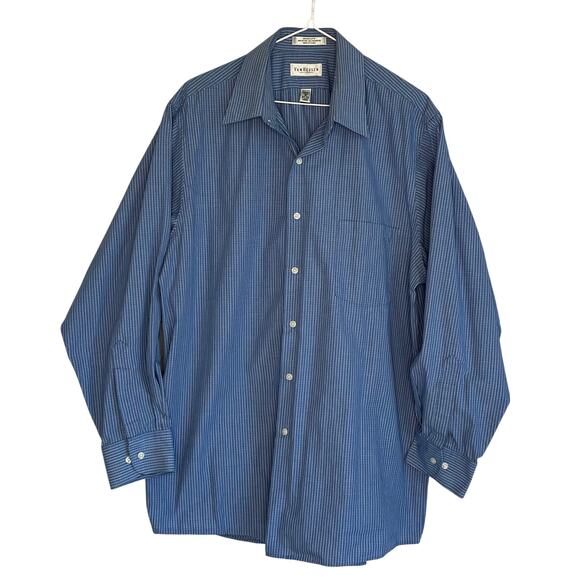 Van Heusen blue & white check button front long sleeve shirt Size Large - Picture 1 of 4